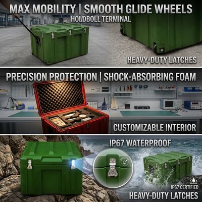 Caixa de ferramentas rotomoldada resistente ao impacto 8mm parede LLDPE Recipiente de transporte de armazenamento de equipamentos pesados ​​à prova de choque