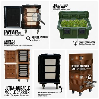 Caixa de alimentação pesada 105L Reforçada Rotomolded isolado transportador de alimentos com base em empilhadeira