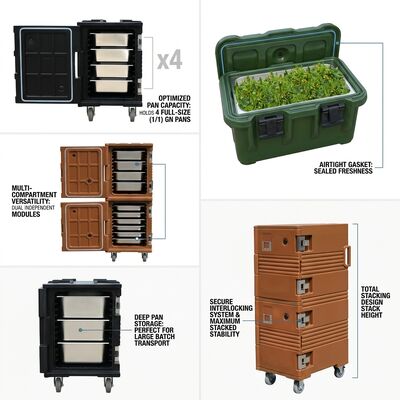 Caixa de transporte móvel de alimentação com carregamento frontal isolado 110L com cartuchos GN Pan compatível