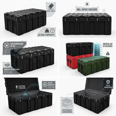 Caixa de Ferramentas Rotomoldada Pesada de 1500mm IP65 à Prova d'Água à Prova de Choque para Armazenamento de Equipamentos Militares LLDPE