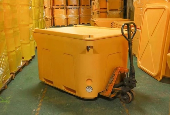 Contenedor de transporte de alimentos com isolamento amarelo com alça de borracha para alimentos frescos