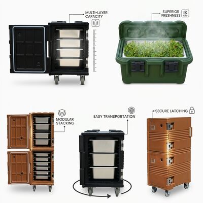 Caixa de alimentação pesada 105L Reforçada Rotomolded isolado transportador de alimentos com base em empilhadeira