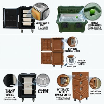 Caixa de entrega de alimentos isolada 72L recipiente de transporte térmico rotomoulded com sistema de tampa à prova de adulteração