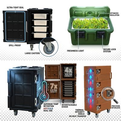 Caixa de transporte móvel de alimentação com carregamento frontal isolado 110L com cartuchos GN Pan compatível
